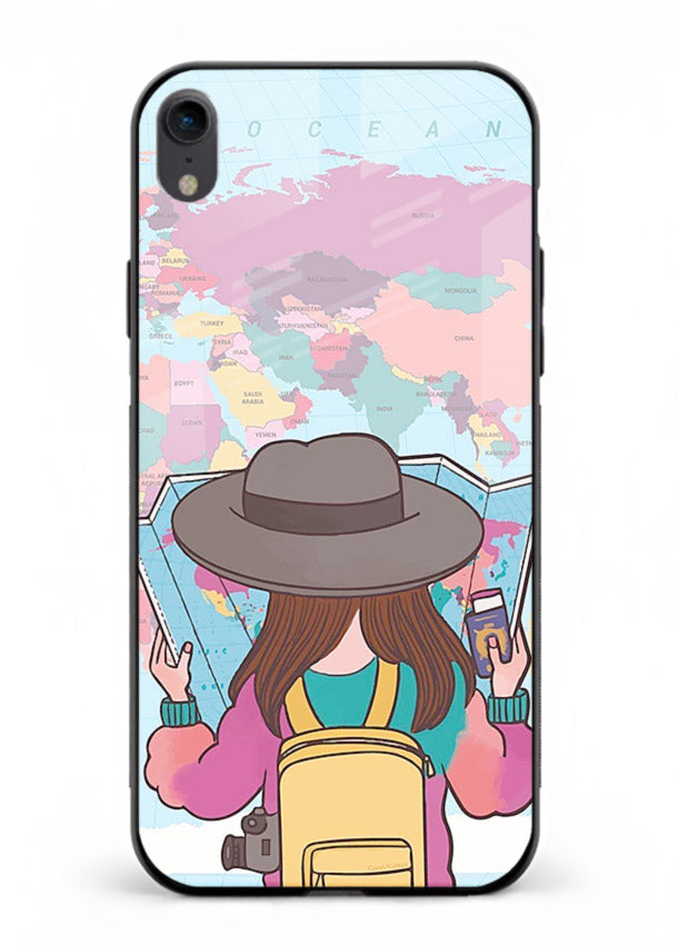 Girl With Map illustration iphone xr glass back cover