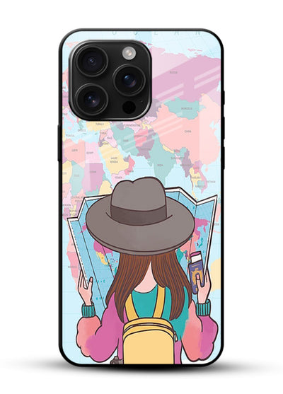 Girl With Map illustration glossy vibrant premium glass back cover - Angle Front