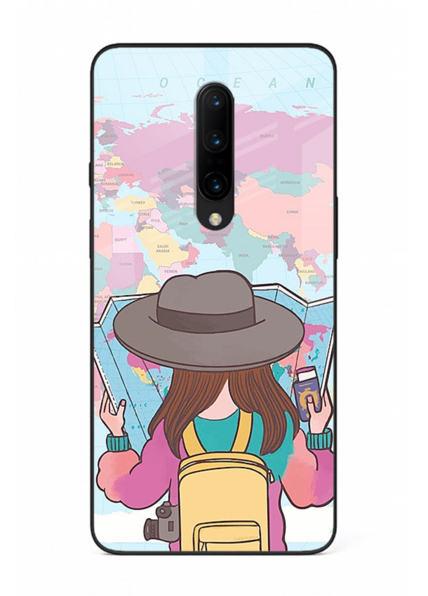 Girl With Map illustration OnePlus 7 Pro glass back cover