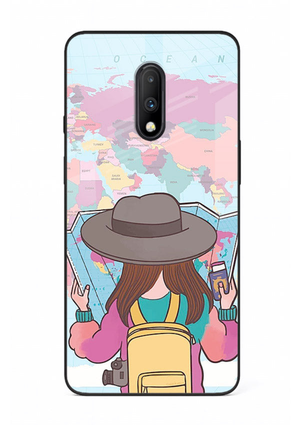 Girl With Map illustration OnePlus 7 glass back cover