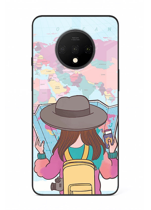Girl With Map illustration OnePlus 7T glass back cover