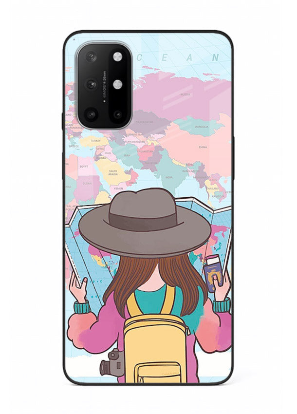 Girl With Map illustration OnePlus 8T glass back cover