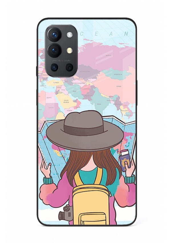 Girl With Map illustration OnePlus 9R glass back cover