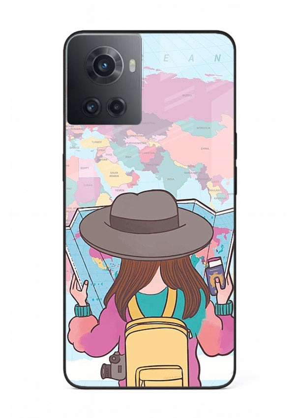 Girl With Map illustration OnePlus 10R glass back cover