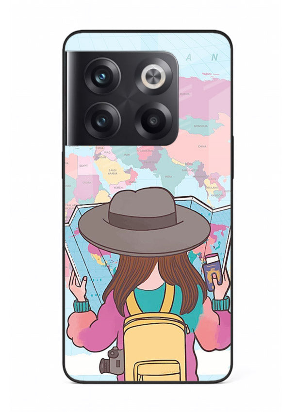 Girl With Map illustration OnePlus 10T glass back cover