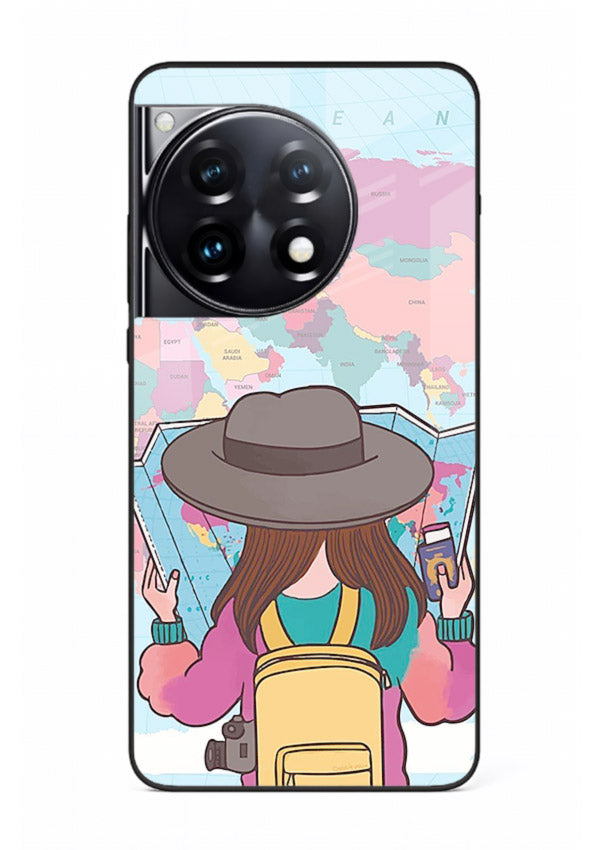 Girl With Map illustration OnePlus 12R glass back cover