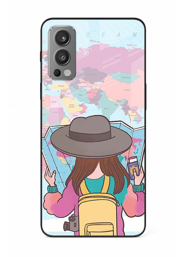 Girl With Map illustration OnePlus Nord 2 glass back cover