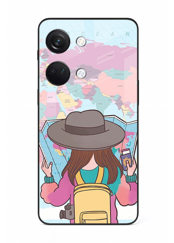 Girl With Map illustration OnePlus Nord 3 glass back cover
