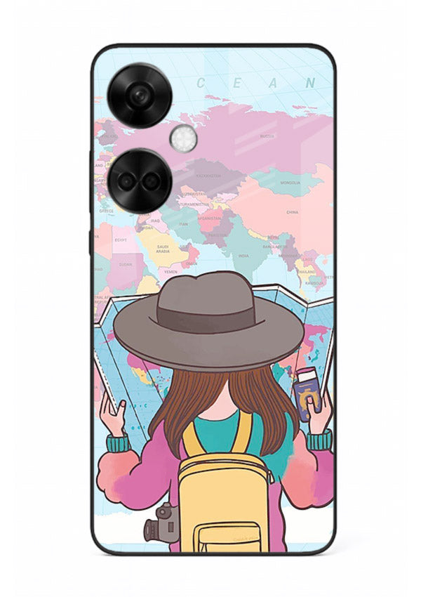 Girl With Map illustration OnePlus Nord CE3 glass back cover