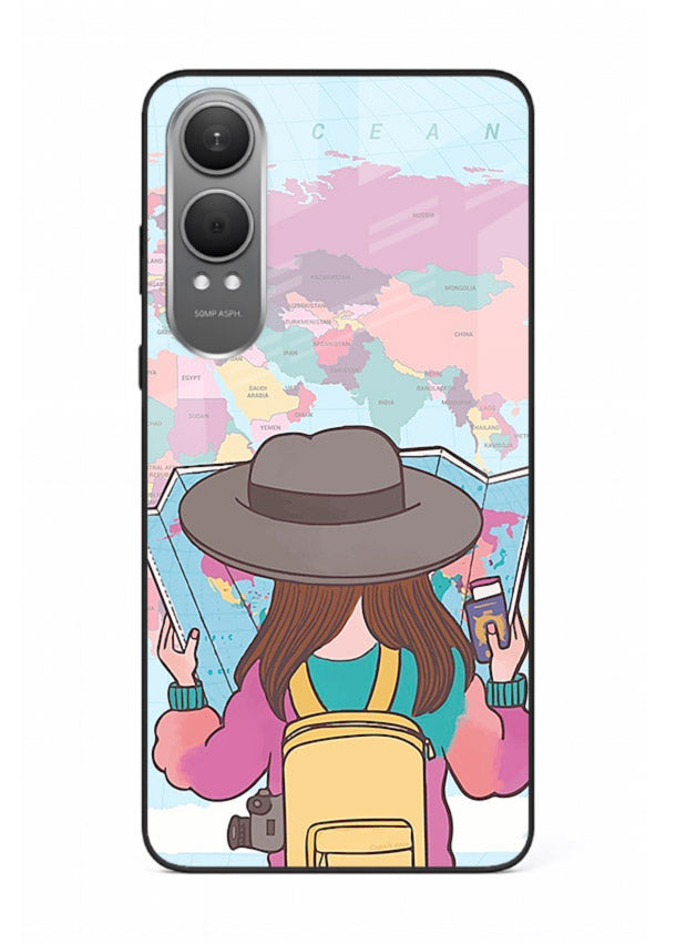 Girl With Map illustration OnePlus Nord CE4 Lite glass back cover
