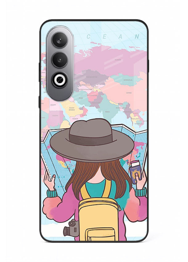 Girl With Map illustration OnePlus Nord CE4 glass back cover