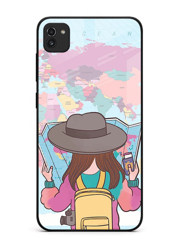 Girl With Map illustration Samsung A03 glass back cover