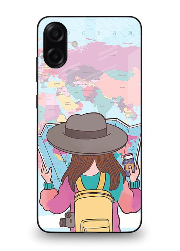 Girl With Map illustration Samsung A06 5G glass back cover