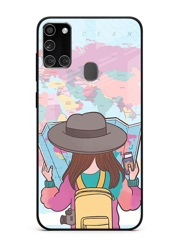 Girl With Map illustration Samsung A21s glass back cover