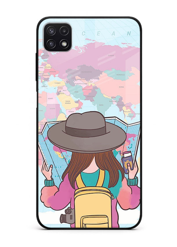 Girl With Map illustration Samsung F42 5G glass back cover