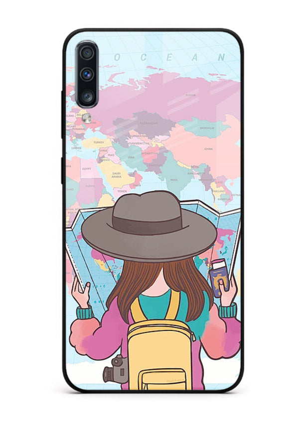 Girl With Map illustration Samsung A70 glass back cover