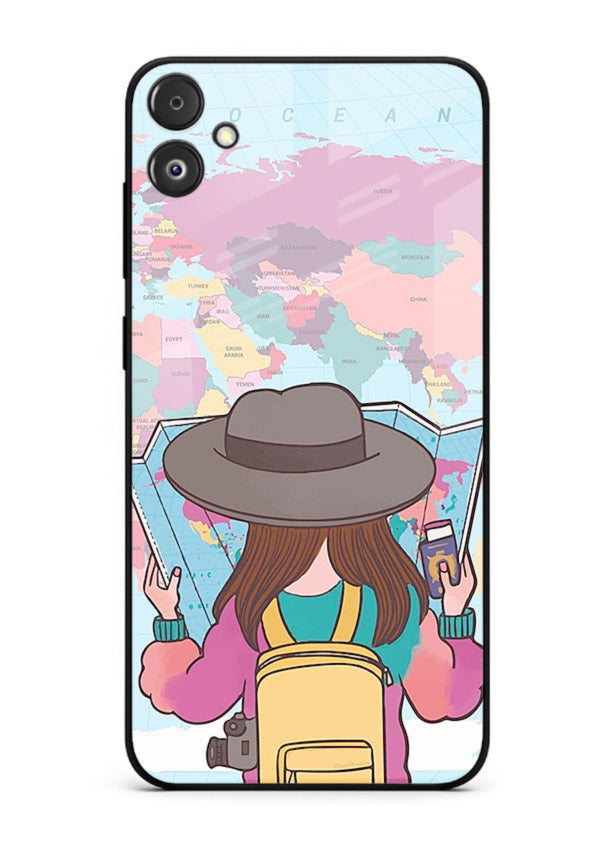 Girl With Map illustration Samsung F05 5G glass back cover