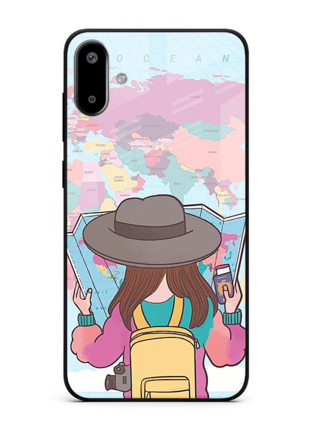 Girl With Map illustration Samsung F06 5G glass back cover
