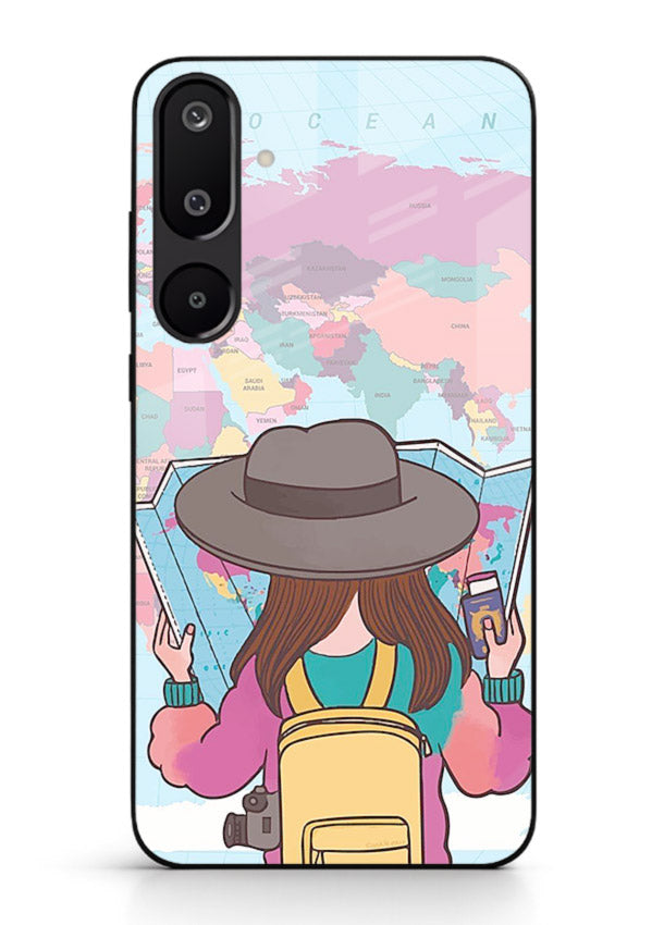 Girl With Map illustration Samsung F16 5G glass back cover