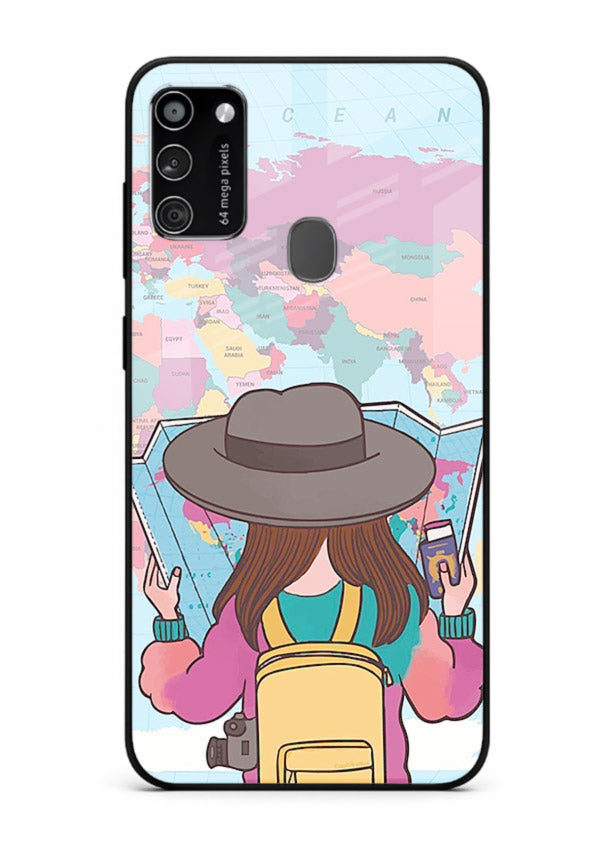 Girl With Map illustration Samsung M21 glass back cover