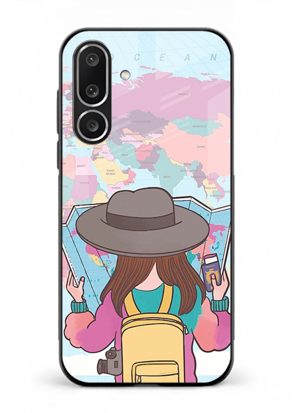 Girl With Map illustration Samsung M36 5G glass back cover