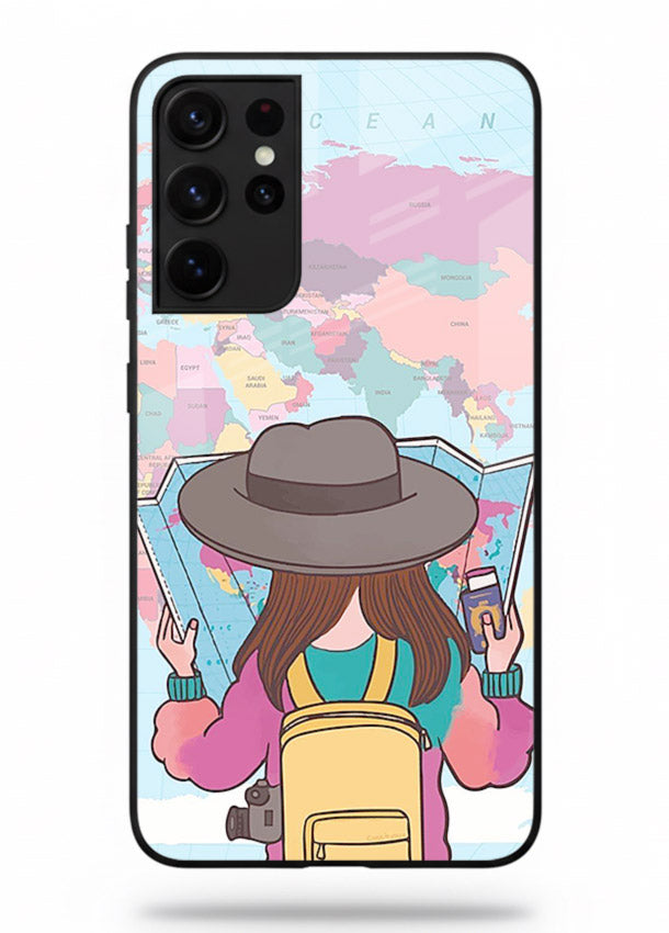 Girl With Map illustration Samsung S21 Ultra glass back cover