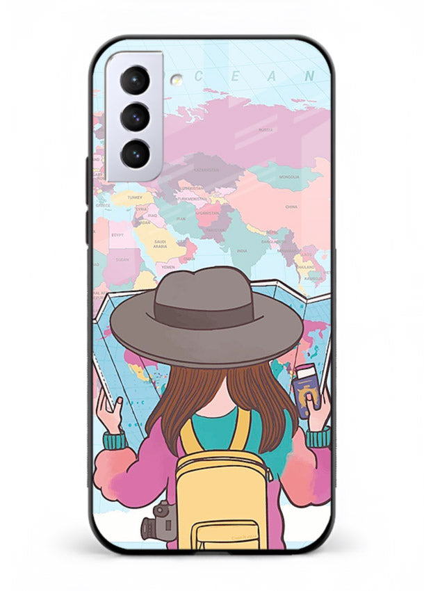 Girl With Map illustration Samsung S21 Plus glass back cover
