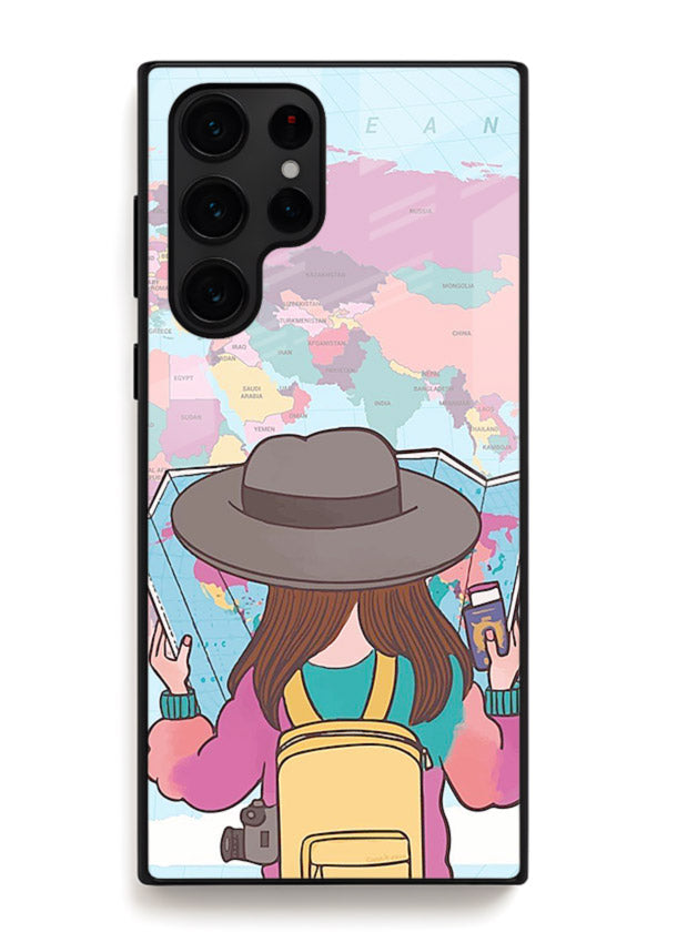 Girl With Map illustration Samsung S23 Ultra glass back cover