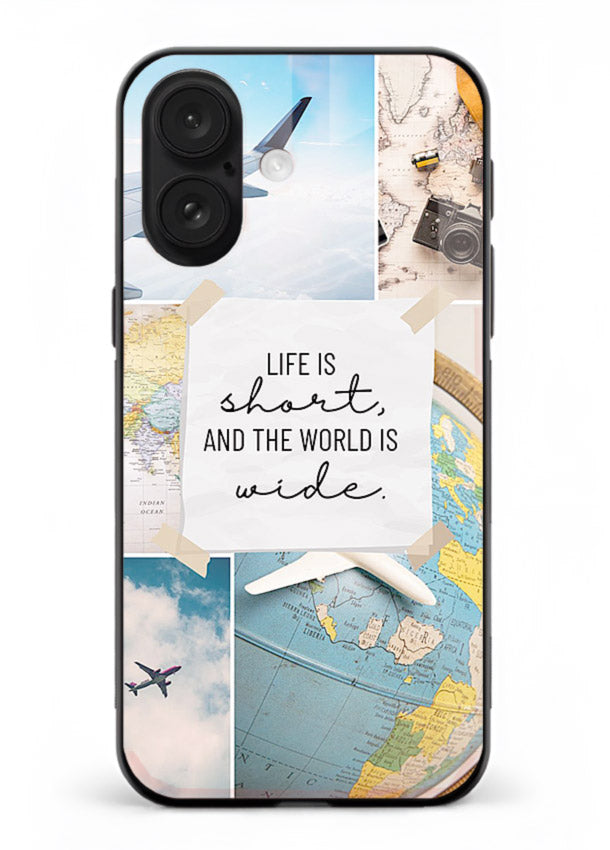 Globe Map Quote travel artwork iphone 16 plus glass back cover