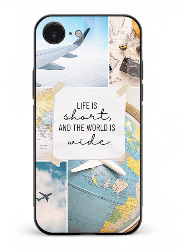 Globe Map Quote travel artwork iphone 16e glass back cover