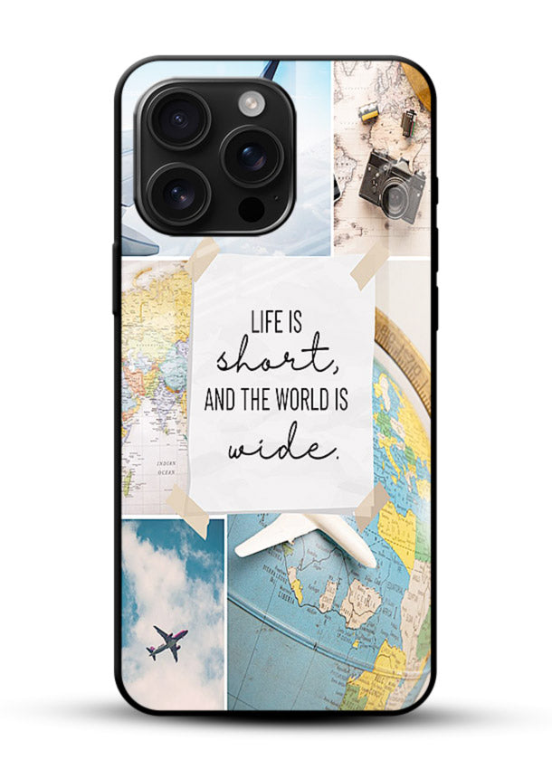 Globe Map Quote travel artwork glossy vibrant premium glass back cover - Angle Front