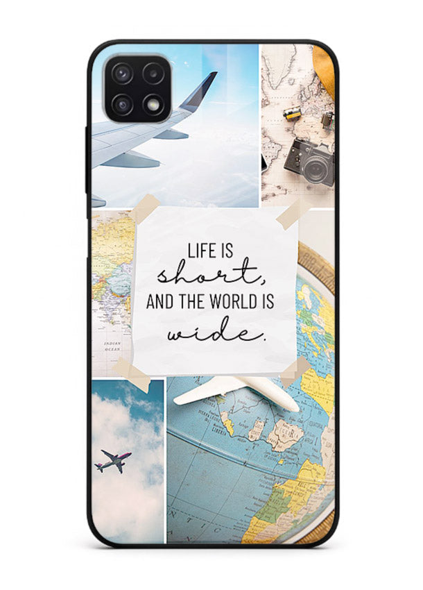 Globe Map Quote travel artwork Samsung A22 5G glass back cover