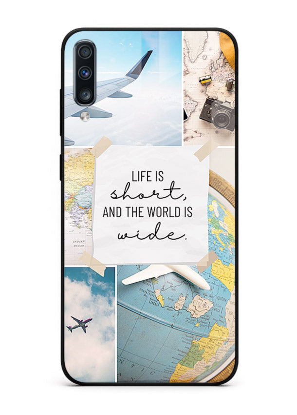 Globe Map Quote travel artwork Samsung A50 glass back cover