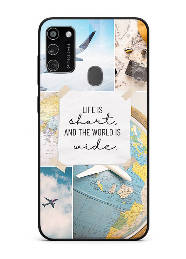 Globe Map Quote travel artwork Samsung M30s glass back cover