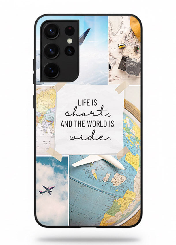 Globe Map Quote travel artwork Samsung S21 Ultra glass back cover