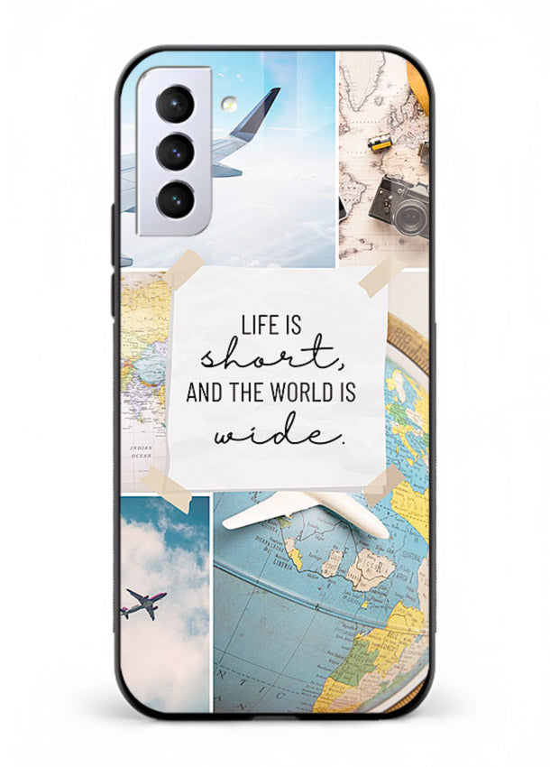 Globe Map Quote travel artwork Samsung S21 Plus glass back cover