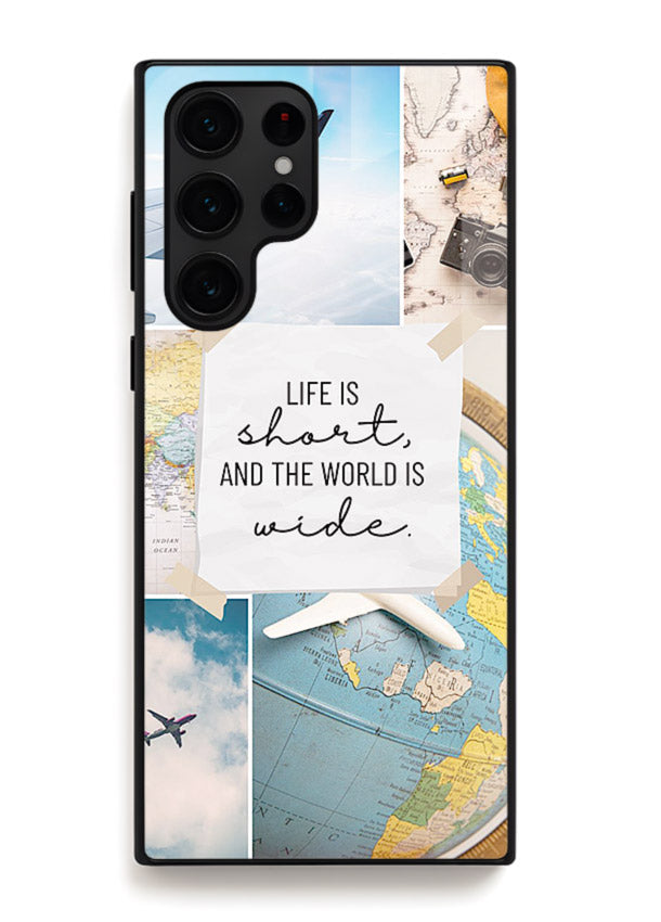 Globe Map Quote travel artwork Samsung S22 Ultra glass back cover