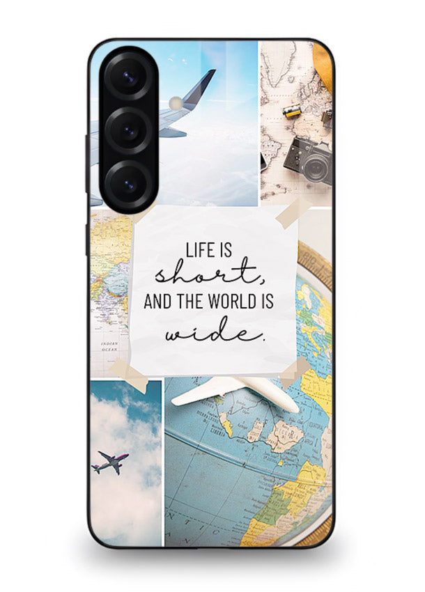 Globe Map Quote travel artwork Samsung S24 FE glass back cover