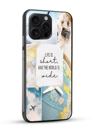Globe Map Quote travel artwork glossy vibrant premium glass back cover - Angle Side