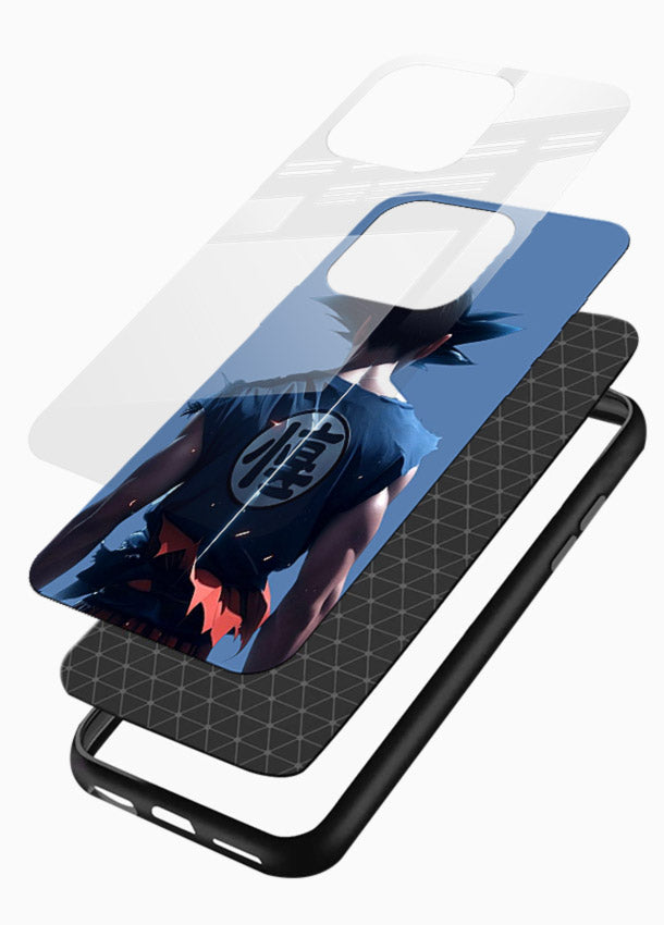 goku back view calm anime art glossy vibrant premium glass cover sunset inspired dbz case - Angle Layers
