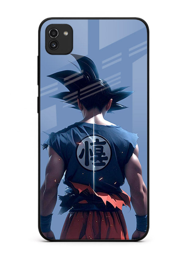 goku back view calm anime art Samsung A03 glass cover sunset inspired dbz case