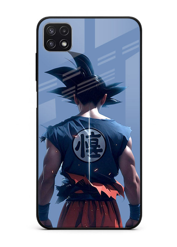 goku back view calm anime art Samsung A22 5G glass cover sunset inspired dbz case