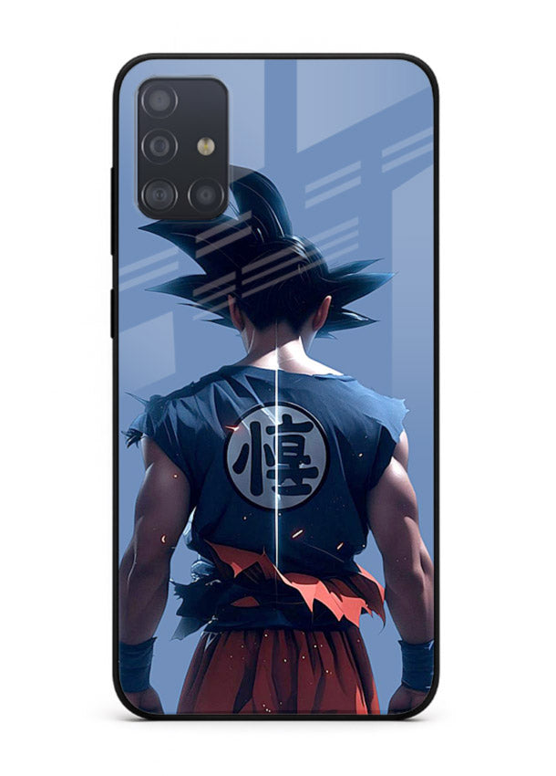 goku back view calm anime art Samsung A51 glass cover sunset inspired dbz case