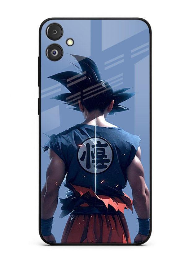 goku back view calm anime art Samsung F04 5G glass cover sunset inspired dbz case