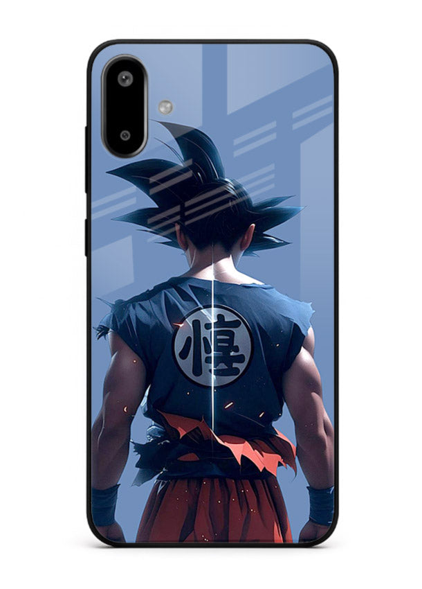 goku back view calm anime art Samsung F06 5G glass cover sunset inspired dbz case