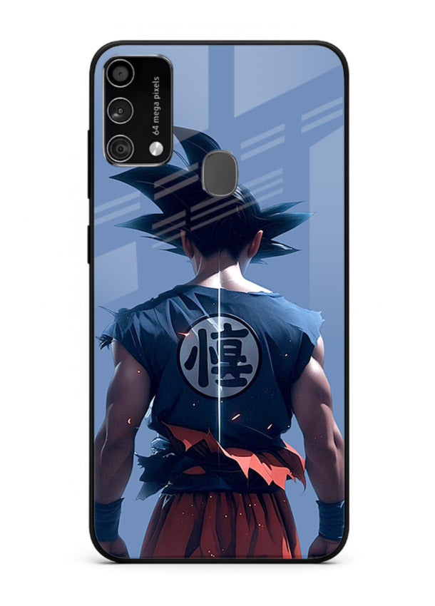 goku back view calm anime art Samsung F41 glass cover sunset inspired dbz case