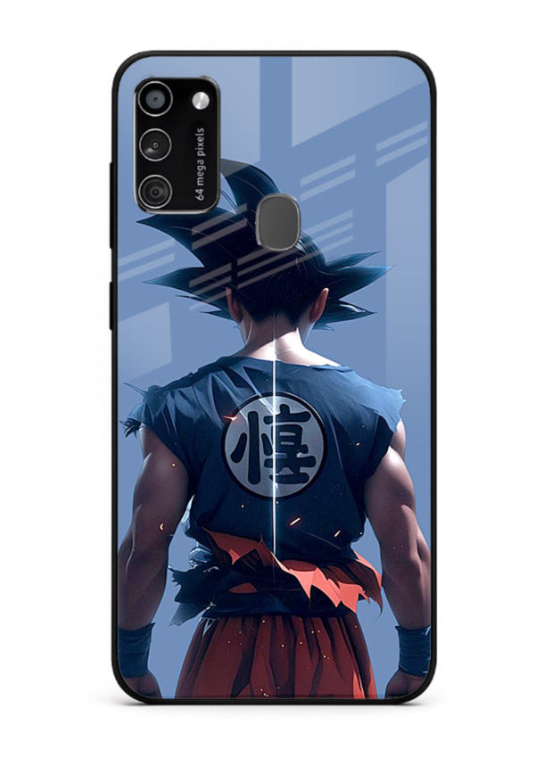 goku back view calm anime art Samsung M30s glass cover sunset inspired dbz case
