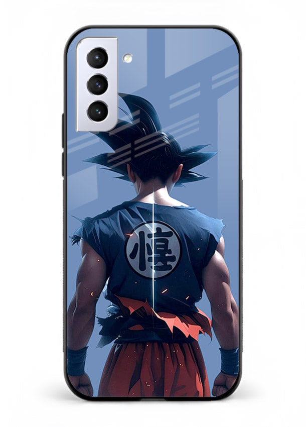 goku back view calm anime art Samsung S21 FE glass cover sunset inspired dbz case