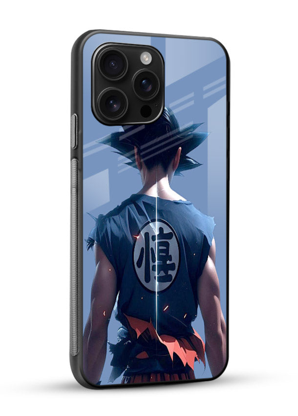 goku back view calm anime art glossy vibrant premium glass cover sunset inspired dbz case - Angle Side