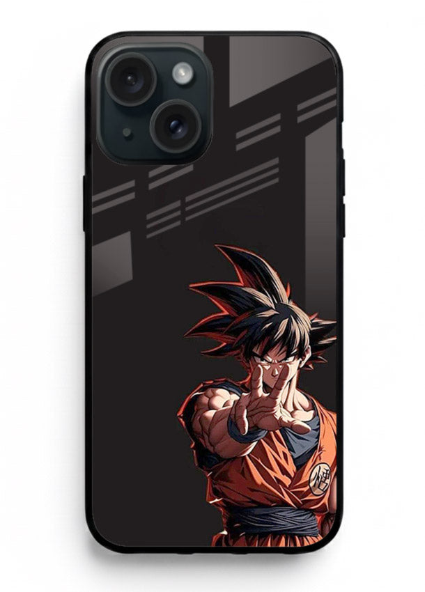goku battle ready black anime art iphone 14 glass cover intense dbz action case